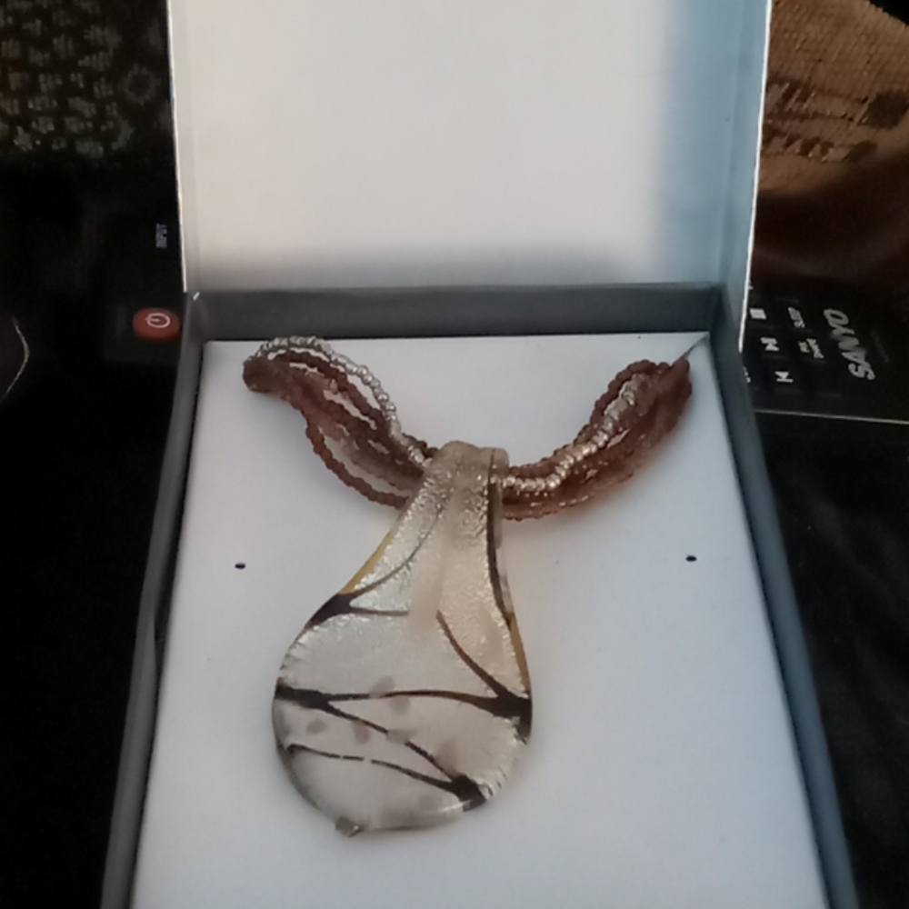 6 String Beaded Necklace, with Glass Teardrop Pend